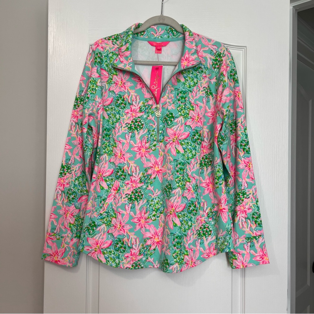Lily Pulitzer UPF 50+ Long Sleeve Skipper Popover Top in Surf Blue So Shellegant